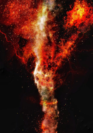 3d illustration with swirling red flamesの写真素材