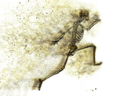 3d illustration of composite fire effect on human skeleton in running pose