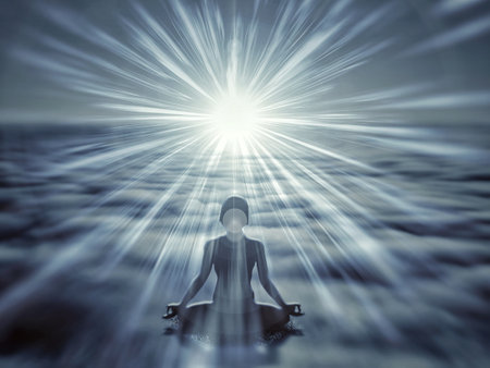 3d illustration of an abstract woman meditating in a yoga positionの写真素材
