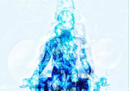 3d illustration of an abstract woman meditating in a yoga positionの写真素材