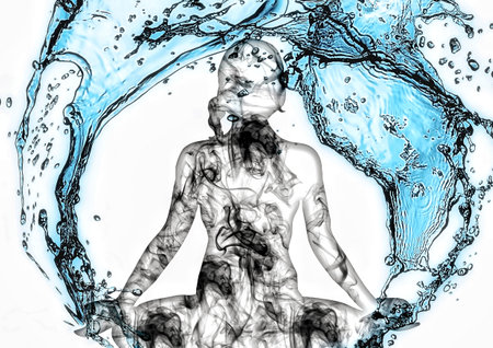 3d illustration of an abstract woman meditating in a yoga positionの写真素材
