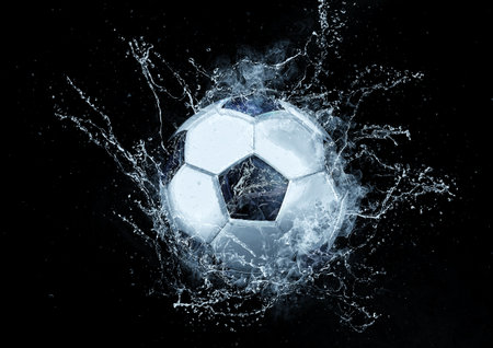 3d rendering soccer ball splashingの写真素材