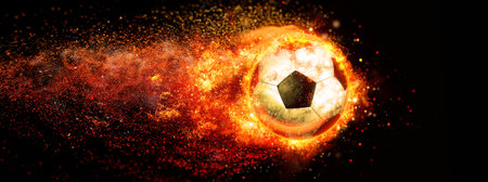 3d illustration of a soccer ball in burning flames