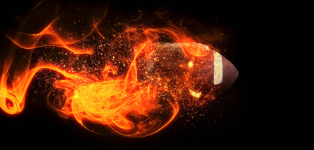 3d illustration soccer ball wrapped in flameの写真素材