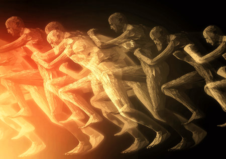3d illustration of light effect on competing peopleの写真素材