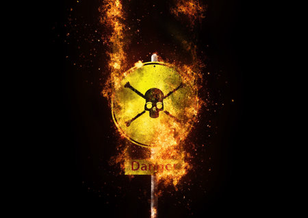 3d illustration of black background with exploding danger sign