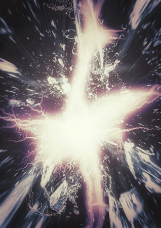 3d illustration of an explosion and scattering light fragmentsの写真素材
