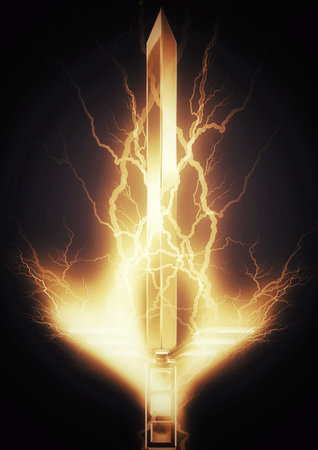 3d illustration of sword with burning flamesの写真素材