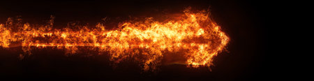 3d illustration of exploding flame arrowの写真素材