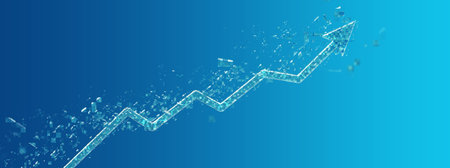 Abstract light arrow floating on blue gradient background