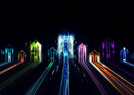 3d illustration of colorful light arrowsの写真素材