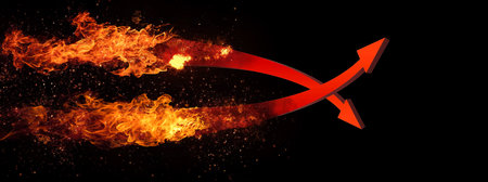 3d rendering red rocket missile launchedの写真素材