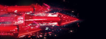 3d rendering red rocket missile launchedの写真素材