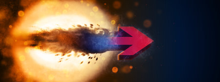 3d rendering red rocket missile launched