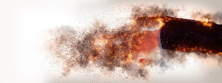 3d rendering flame fist and black backgroundの写真素材