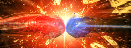 3d illustration compositing fists colliding in boxing concept and effect of flame explosion on fists