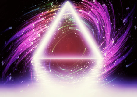 3d illustration of geometric and abstract triangular light tunnel in science concept