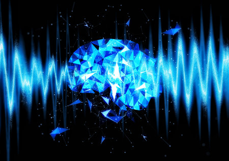 3d illustration of abstract blue brain and brain waves in science and technology conceptの写真素材