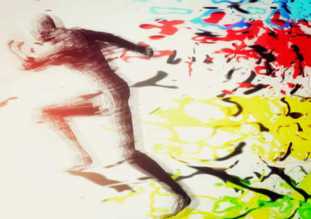 3d illustration combining image effects on the silhouette of a person running in a sport concept