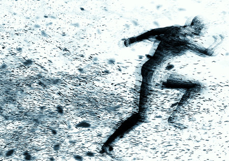 3d illustration combining image effects on the silhouette of a person running in a sport conceptの写真素材