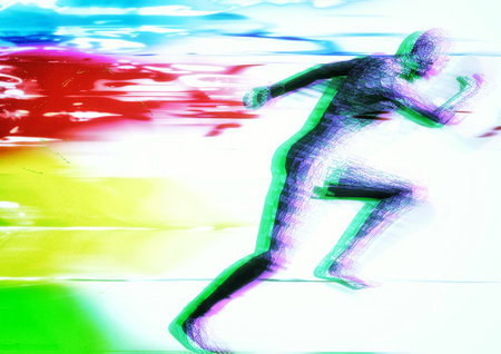 3d illustration combining image effects on the silhouette of a person running in a sport conceptの写真素材