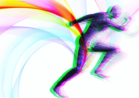 3d illustration combining image effects on the silhouette of a person running in a sport concept