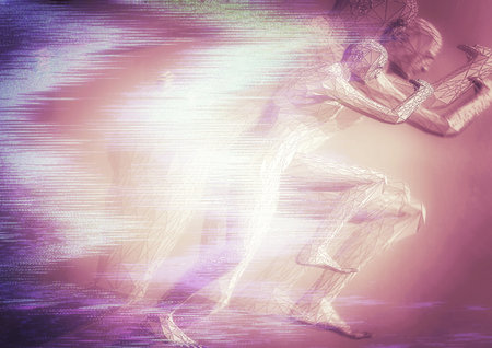 3d illustration composite light effect on silhouettes of people competing in sport conceptの写真素材