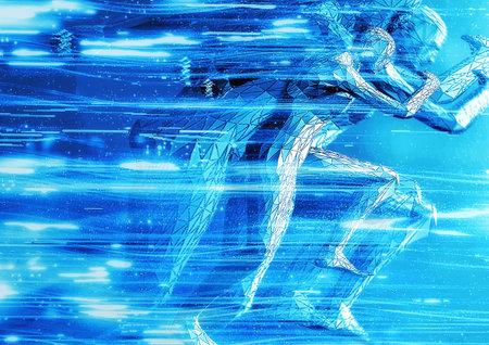3d illustration composite light effect on silhouettes of people competing in sport concept