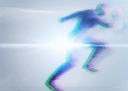 3d illustration composite light effect on silhouettes of people competing in sport conceptの写真素材