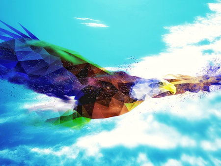 3d illustration of abstract bird flapping in the sky with animal conceptの写真素材