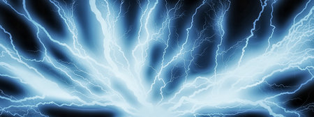 Abstract blue lightning background lighting the dark in science concept