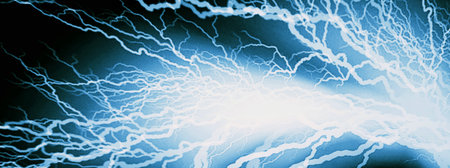 Abstract blue lightning background lighting the dark in science concept