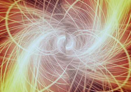 Abstract background with golden rays swirling in the night sky in science concept