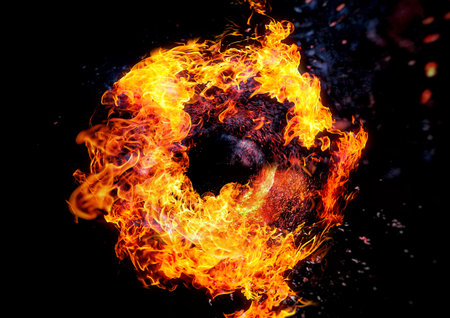 3d illustration of abstract fire flames swirling in the dark in science concept