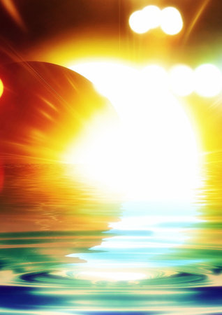 3d illustration of sunshine and ripples on water surface in natural environment concept