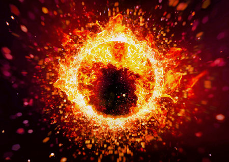 3d illustration of abstract sun and exploding flames in science conceptの写真素材