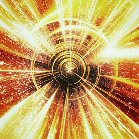 3d illustration of colorful lights exploding radiallyの写真素材