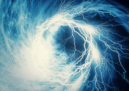 3d illustration of cloud swirl and lightning in storm conceptの写真素材