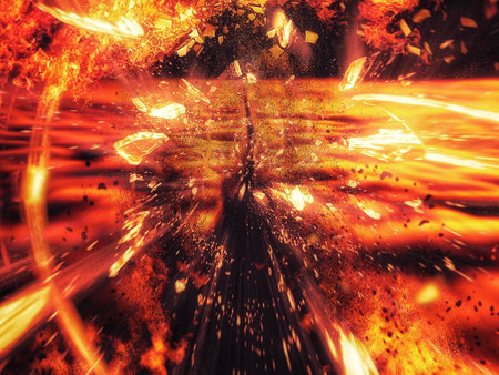 3d illustration of fire flames exploding in energy conceptの写真素材