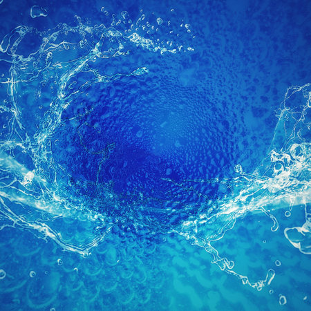 Abstract background of splashing water on blue water surface in coldness conceptの写真素材