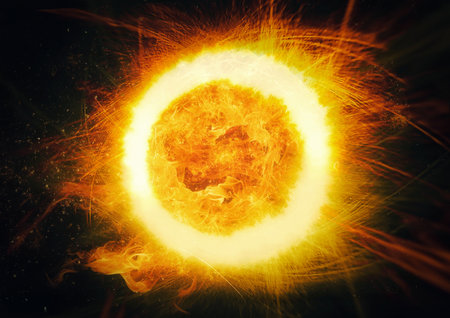 Abstract background of fiery explosion in the shape of fire in energy conceptの写真素材