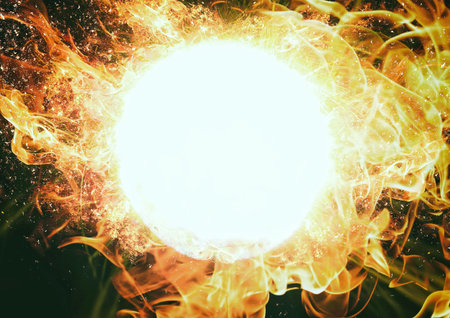 3d illustration of fireball burning in the dark with science concept
