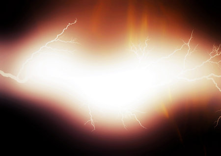 3d illustration of red lightning bolt shining in the night sky in science and technology concept
