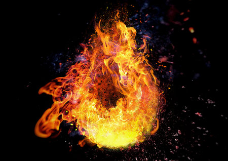 3d illustration of fireball burning in the dark with energy concept