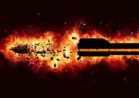 3d illustration of a flaming bullet fired from a handgun in combat concept