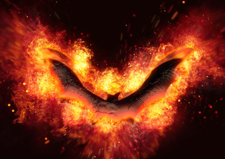 3d illustration of an abstract bat with blazing fire wings spread