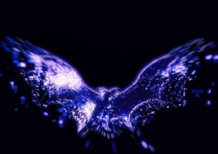 3d illustration of an abstract bat flapping its wings in the darkの写真素材