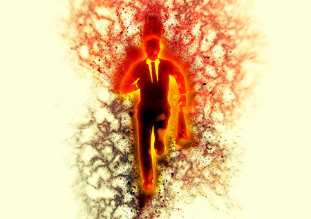 3d illustration composite image effect on businessman silhouette running in business challenge conceptの写真素材