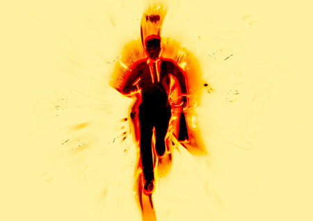 3d illustration composite image effect on businessman silhouette running in business challenge conceptの写真素材