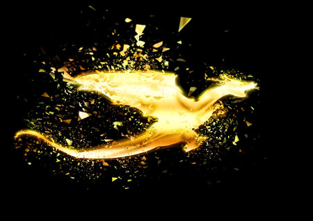 3d illustration of an abstract dragon flapping in the dark with mythical creature conceptの写真素材